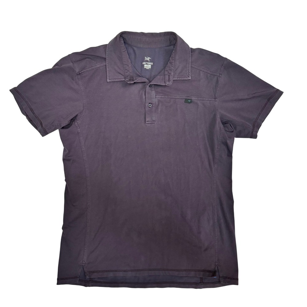 Arcteryx Captive Polo Shirt Mens L Indigo Purple Short Sleeve DryTech Technical